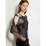 minimalist long-sleeved mesh t-shirt for women, view 5 - MRSLM