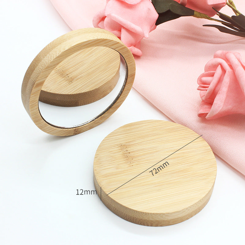 wooden portable mini makeup mirror, view 3 - MRSLM