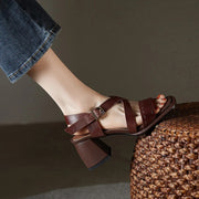 leather high-heel sandals with buckle strap, view 10 - MRSLM