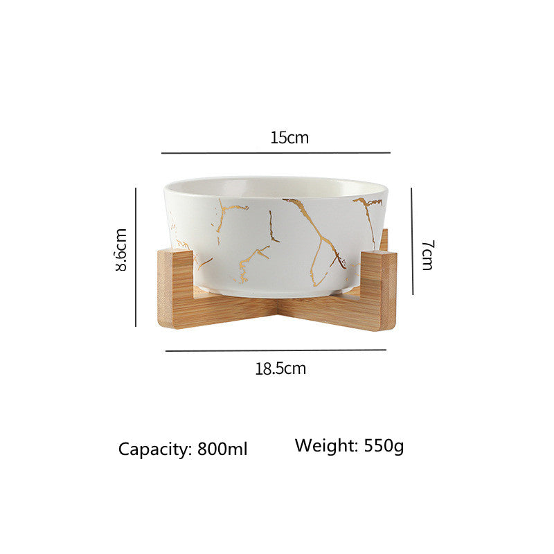 marble pet bowl with bamboo stand, view 11 - MRSLM