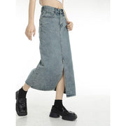 vintage blue denim midi skirt, view 7 - MRSLM