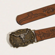 vintage western cowboy buckle pu leather belt, view 7 - MRSLM