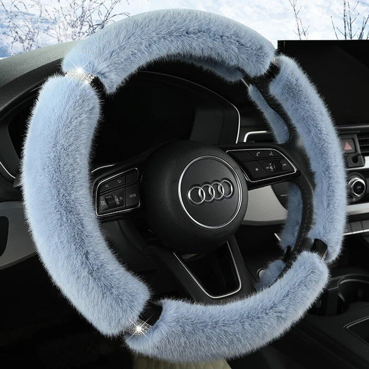 Luxury Anti-Slip Suede Fur Diamond Steering Wheel Cover