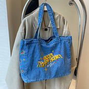embroidered denim shoulder bag, view 5 - MRSLM