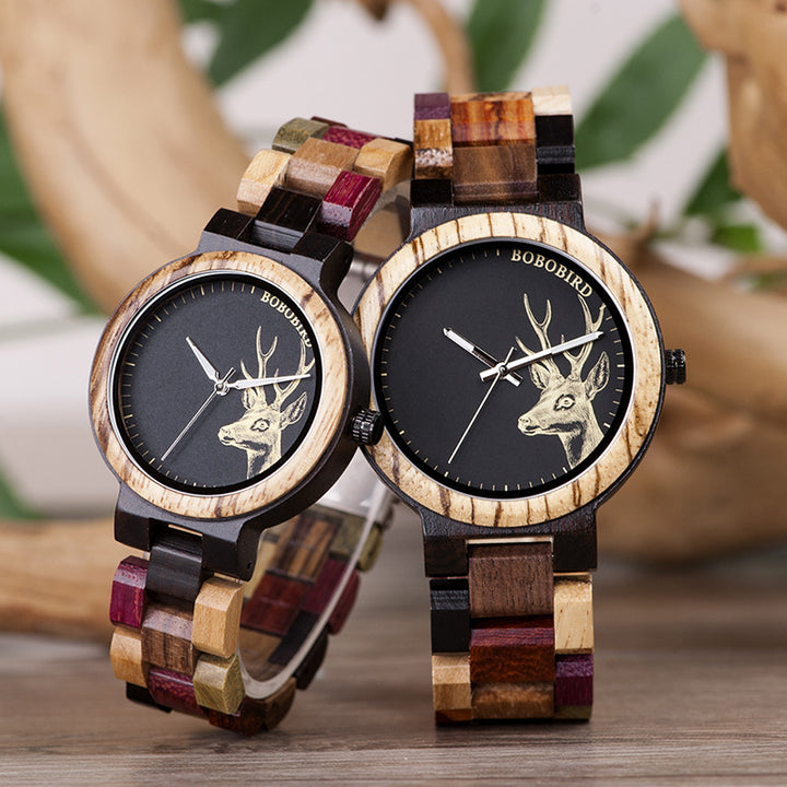 Art Retro Student Couple Wooden Quartz Watch