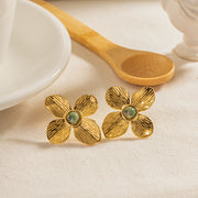 vintage flower stone stud earrings, view 4 - MRSLM