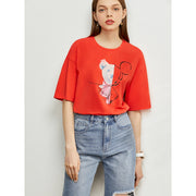 women's stretch printed drop sleeve tee, view 4 - MRSLM