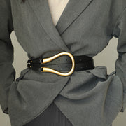 retro leather belt with gold buckle - MRSLM