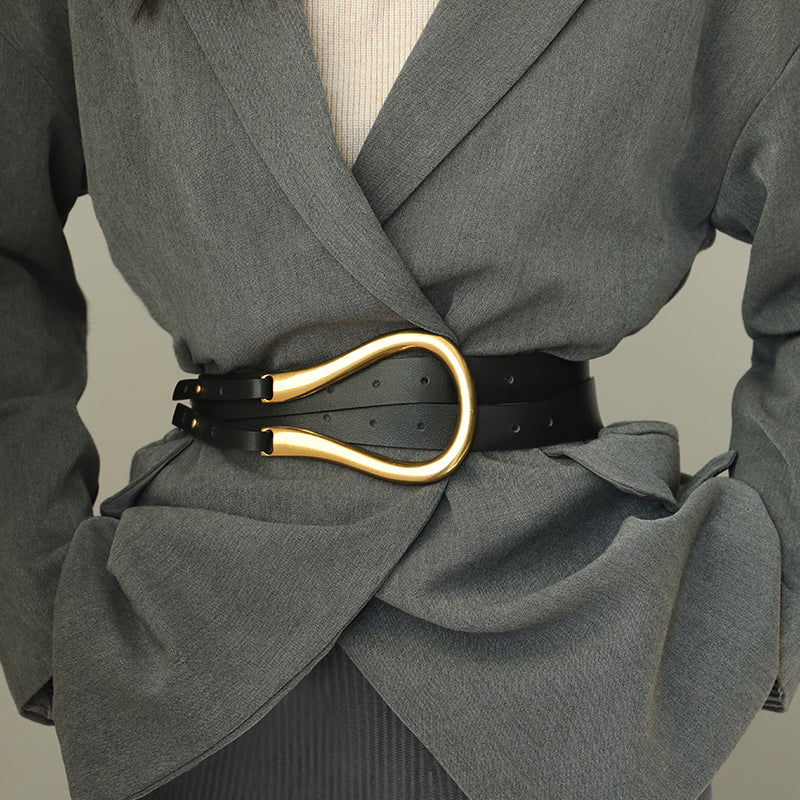 retro leather belt with gold buckle - MRSLM