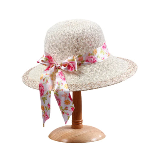 Elegant floral ribbon sun hat, view 4 - MRSLM