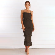 Women's strap pleated maxi dress - MRSLM