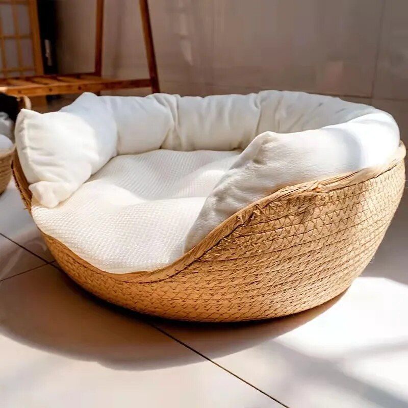 Handwoven cat nest bed with cushion, view 3 - MRSLM