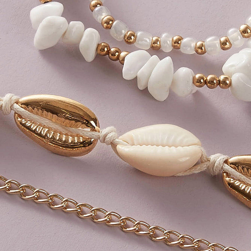 boho shell and stone anklet set, view 6 - MRSLM