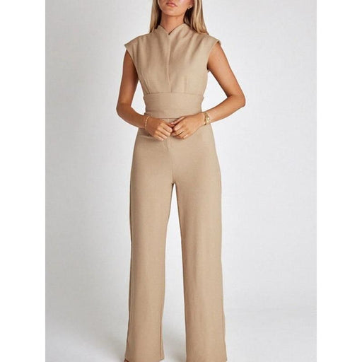 elegant V-neck sleeveless wide-leg jumpsuit, view 2 - MRSLM