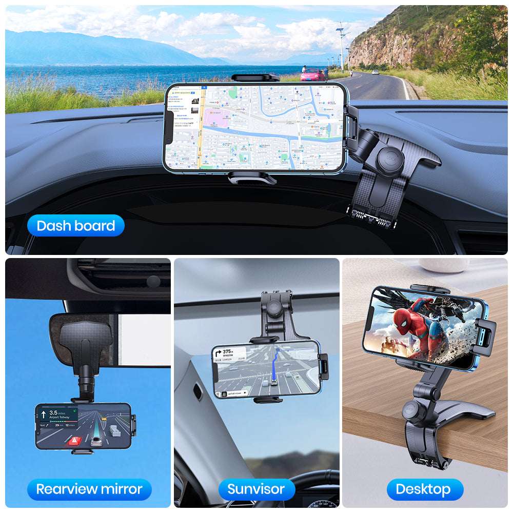 Dashboard Car Phone Holder Clip Mount, One-Handed GPS Stand for Safe Driving