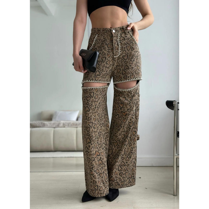 leopard patchwork wide-leg jeans, view 4 - MRSLM