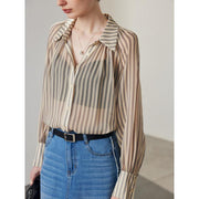 women's striped silk casual shirt, view 5 - MRSLM