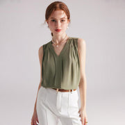 sleeveless v-neck silk blouse - MRSLM