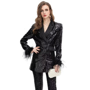 feather sequin double-breasted blazer, view 4 - MRSLM
