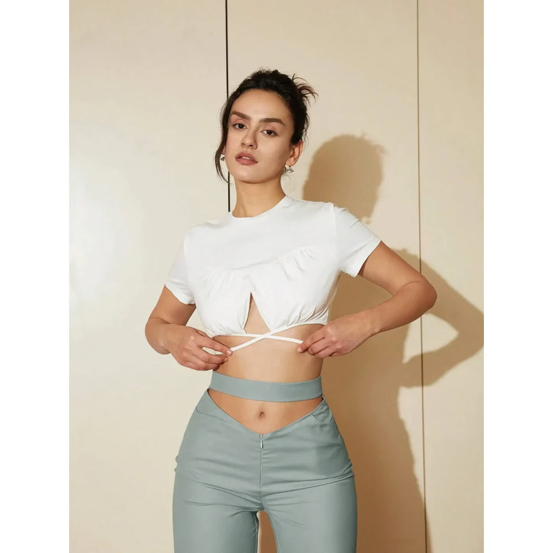 crisscross tie-back crop tee, view 2 - MRSLM