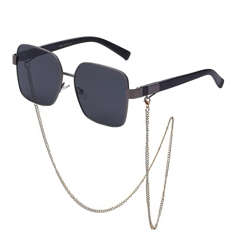 Oversized square sunglasses with chain, view 14 - MRSLM