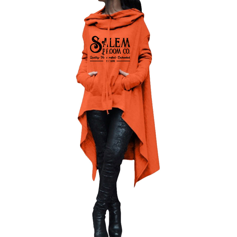 Autumn And Winter Mid-length Long Sleeve Large Size Irregular Hooded Sweater Casual Top