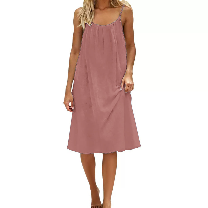 solid color strap backless dress, view 3 - MRSLM