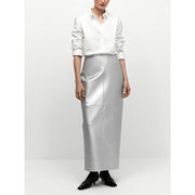 Gold PU leather long skirt, view 10 - MRSLM