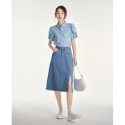 denim A-line skirt, view 5 - MRSLM
