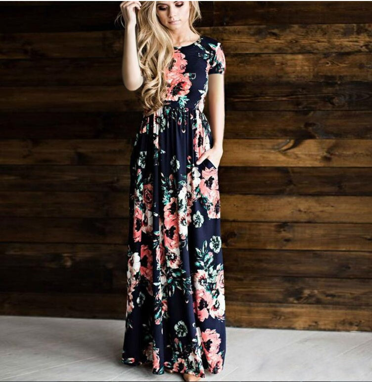 women's flower print maxi dress, view 2 - MRSLM