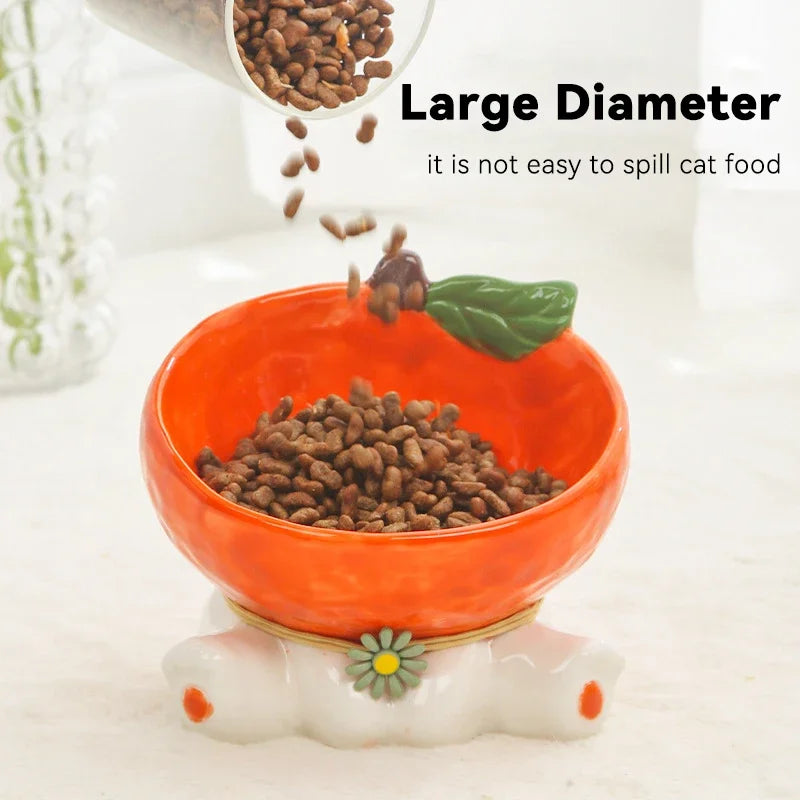 elevated tilted ceramic cat bowl, view 6 - MRSLM