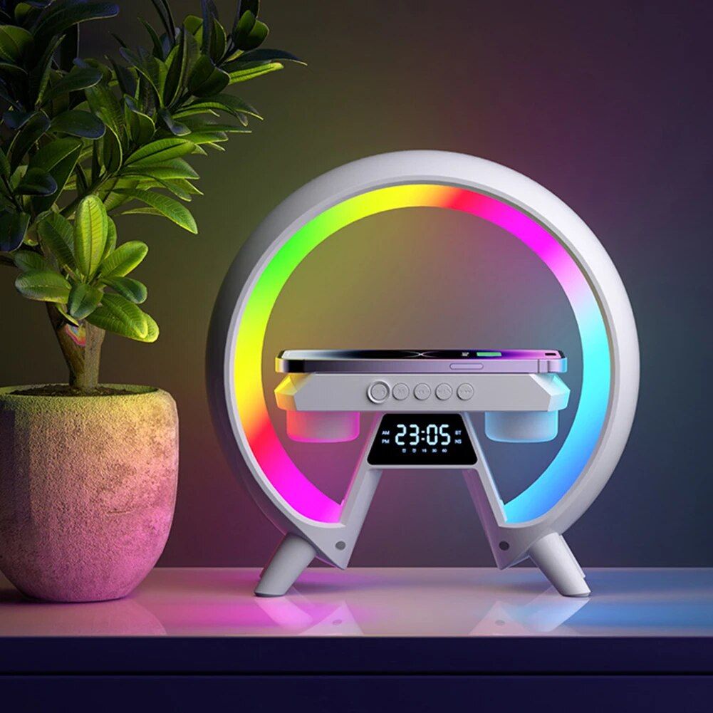 3-in-1 Wireless Charger Stand with Bluetooth Speaker and RGB Night Light