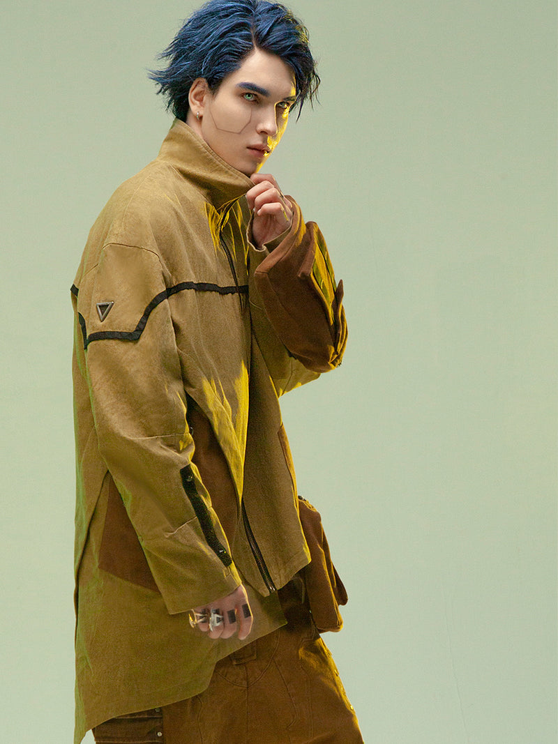 asymmetric sandstone cotton coat, view 8 - MRSLM
