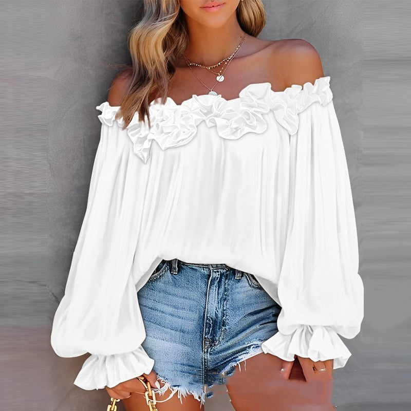 Ruffled off-shoulder long sleeve top, view 7 - MRSLM