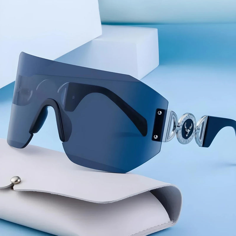 oversized shield rimless sunglasses, view 12 - MRSLM