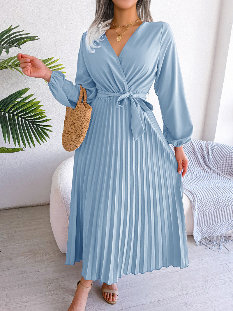 elegant pleated chiffon maxi dress, view 12 - MRSLM