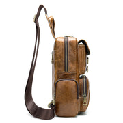 stitched front pocket leather bag, view 4 - MRSLM