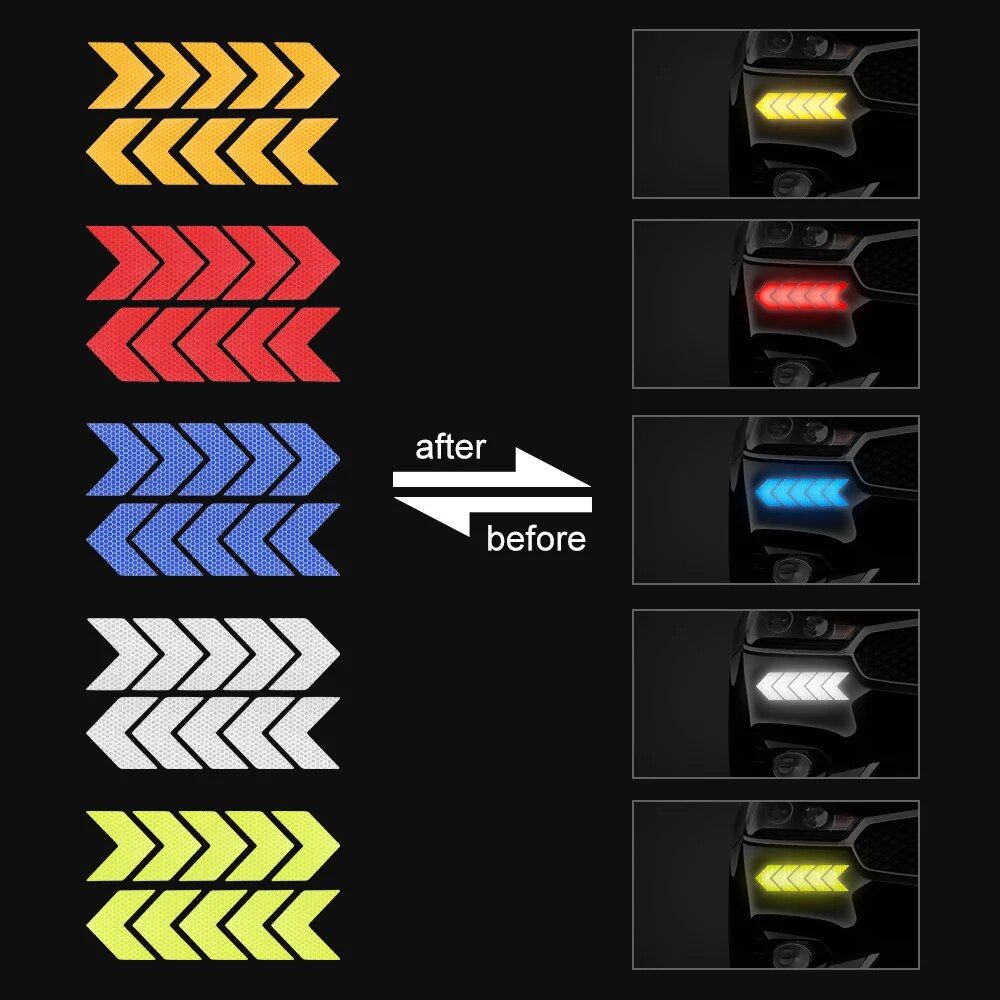 10-Pack Arrow Reflective Safety Decals for Vehicles