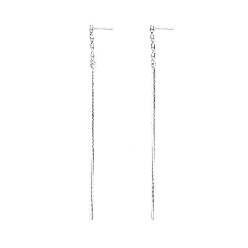 white bead long tassel earrings, view 2 - MRSLM