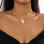 imitation pearl pendant choker necklace, view 3 - MRSLM