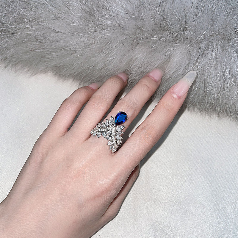silver crown feather ring, view 3 - MRSLM