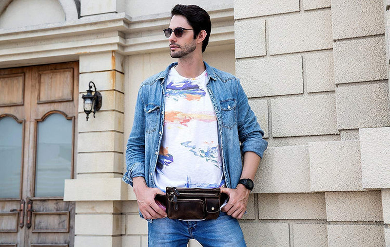 men's cowhide waist crossbody bag, view 8 - MRSLM