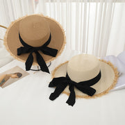 flat top straw sun hat with bowknot, view 7 - MRSLM
