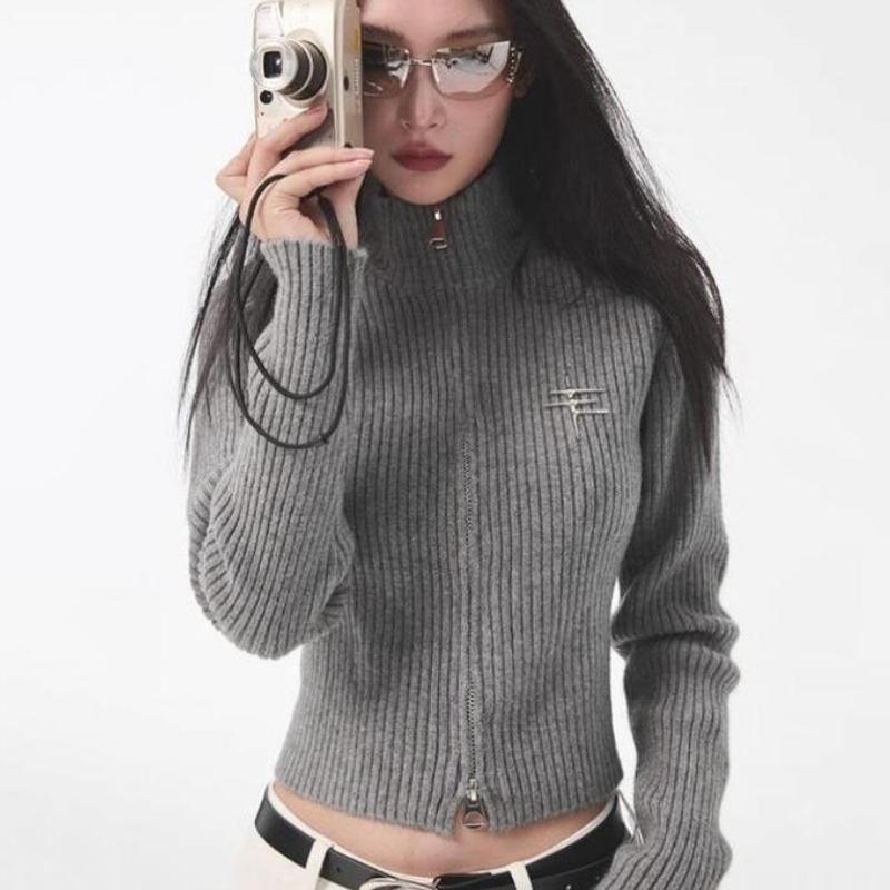 y2k grey zipper cardigan - MRSLM
