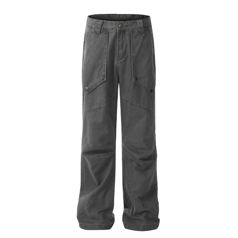 men's washed black pleated loose trousers, view 5 - MRSLM