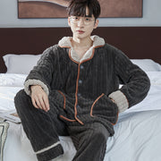 Men's fleece-lined flannel pajama set, view 18 - MRSLM