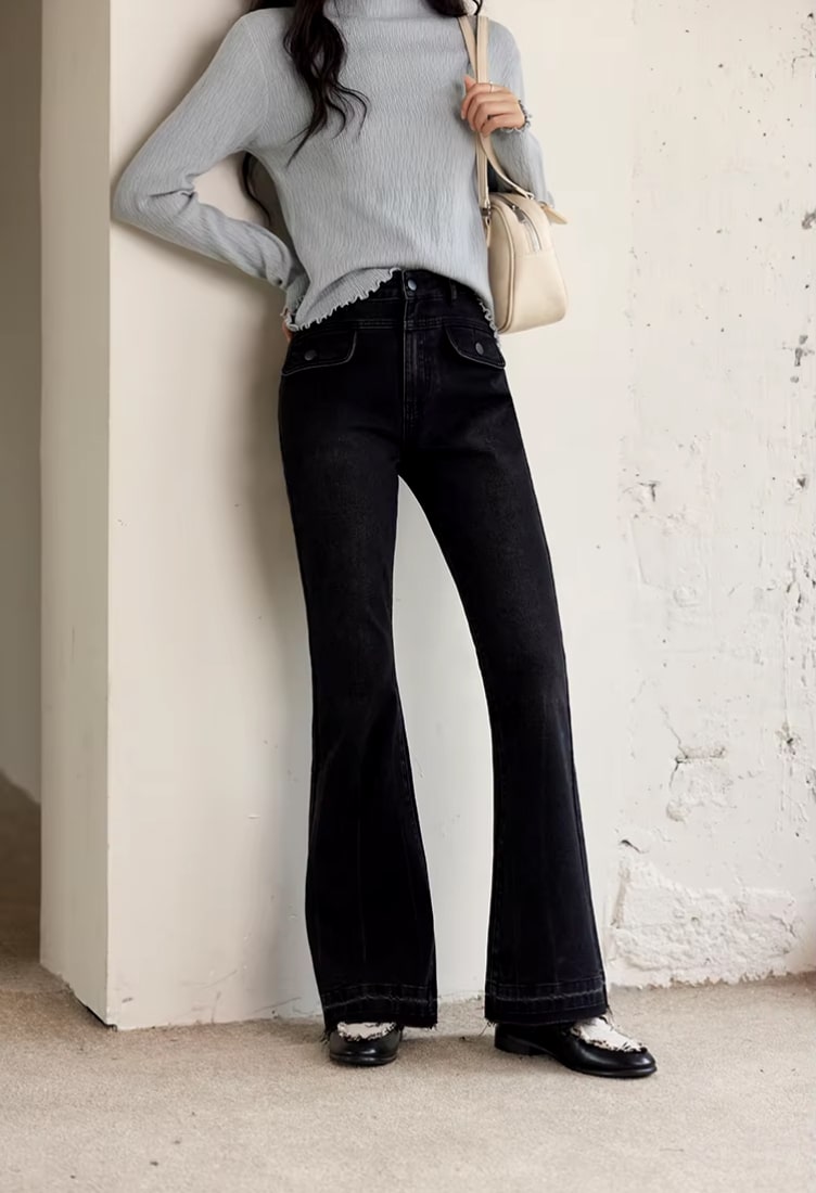 vintage high waist flared denim pants, view 7 - MRSLM