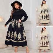 Printed plus size loose long sleeve dress, view 2 - MRSLM