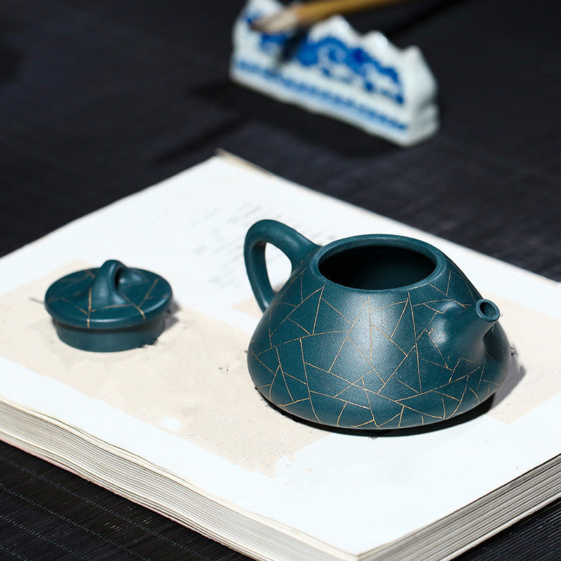 azure clay teapot, view 3 - MRSLM