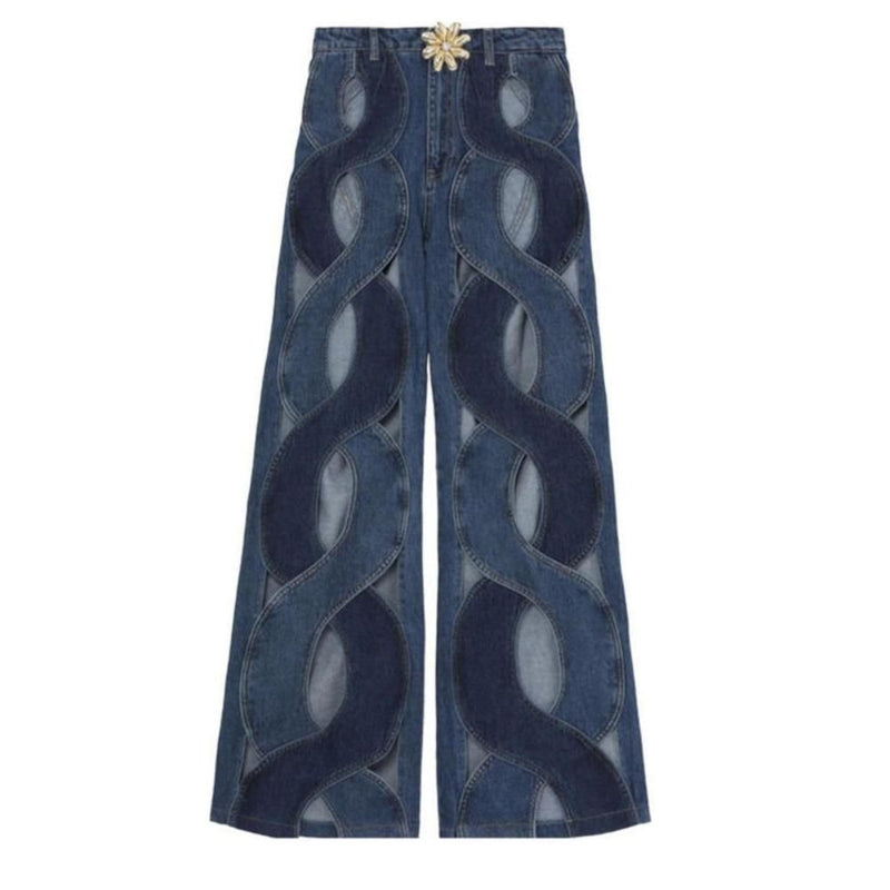 high waist contrast straight denim jeans, view 6 - MRSLM